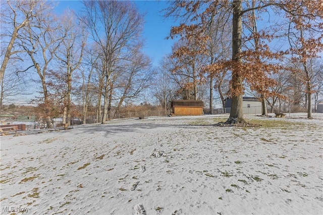 view of yard covered in snow