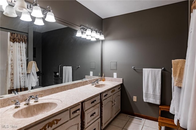 bathroom featuring vanity and tile patterned floors