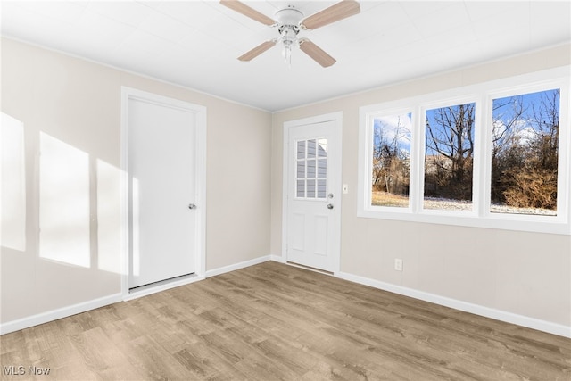 spare room featuring ceiling fan and light hardwood / wood-style flooring