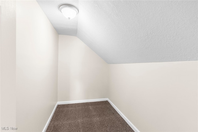 bonus room with carpet flooring, a textured ceiling, and vaulted ceiling