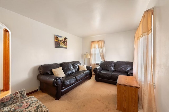 living room with light colored carpet