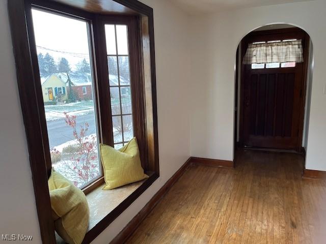 entryway with wood-type flooring