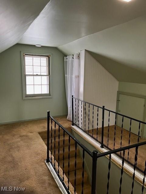 bonus room featuring carpet and vaulted ceiling