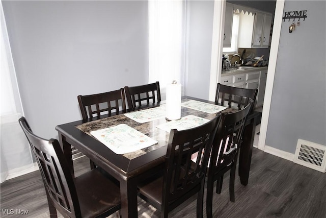 dining room with dark wood-type flooring and sink