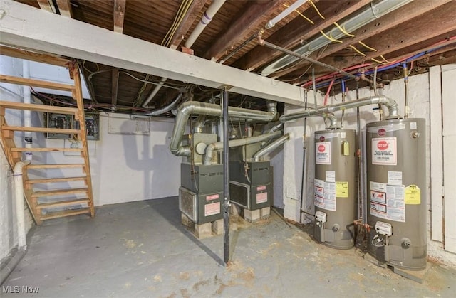 basement featuring gas water heater