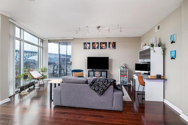 living room featuring dark hardwood / wood-style flooring