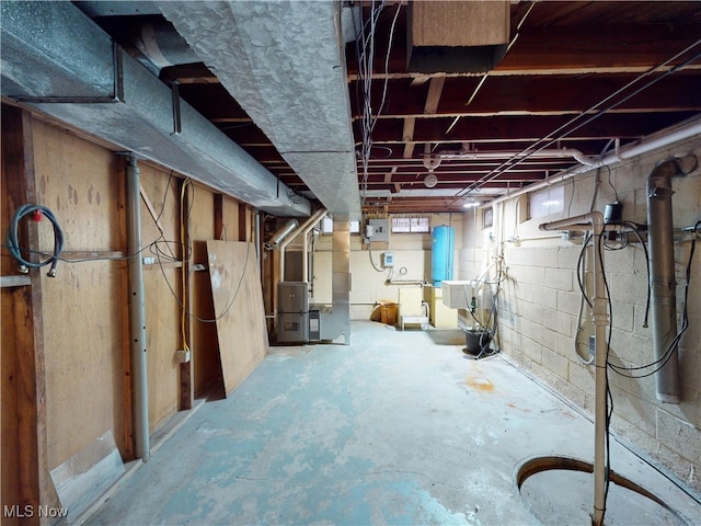 basement with heating unit