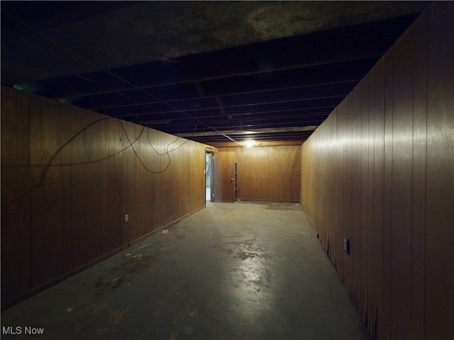 basement with wooden walls