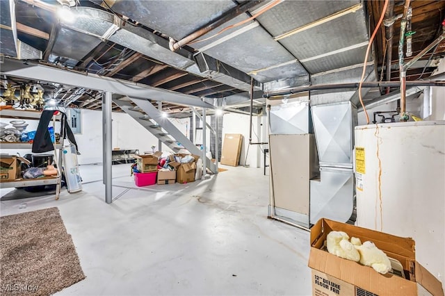 basement featuring water heater