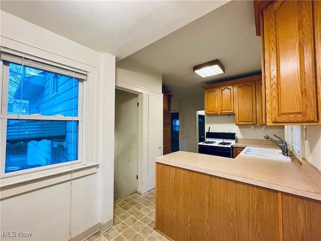 kitchen with white range and sink