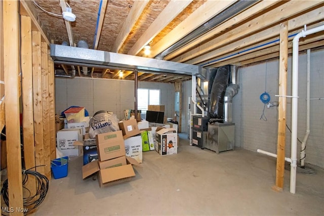 basement with heating unit