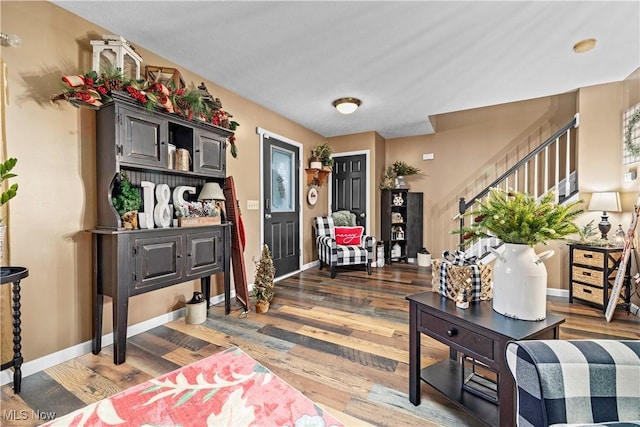 interior space with dark hardwood / wood-style floors