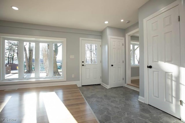 entrance foyer with plenty of natural light and dark wood-type flooring