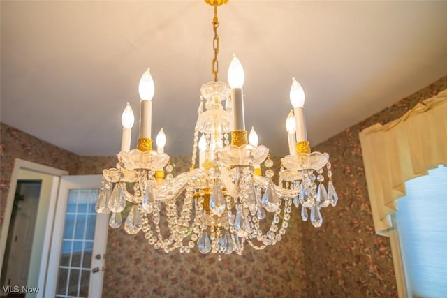 interior details with an inviting chandelier