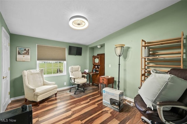 living area with dark hardwood / wood-style floors