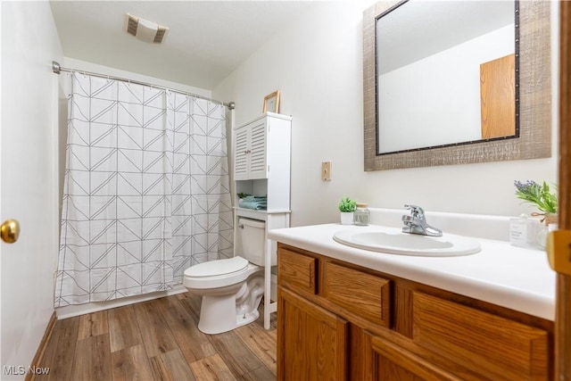 bathroom featuring vanity, toilet, and wood-type flooring