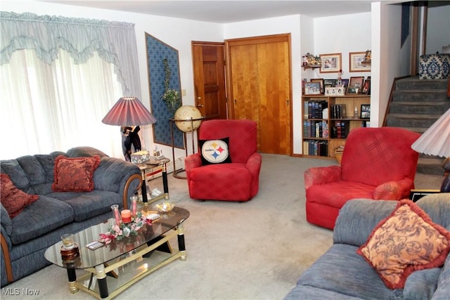 living room featuring carpet flooring