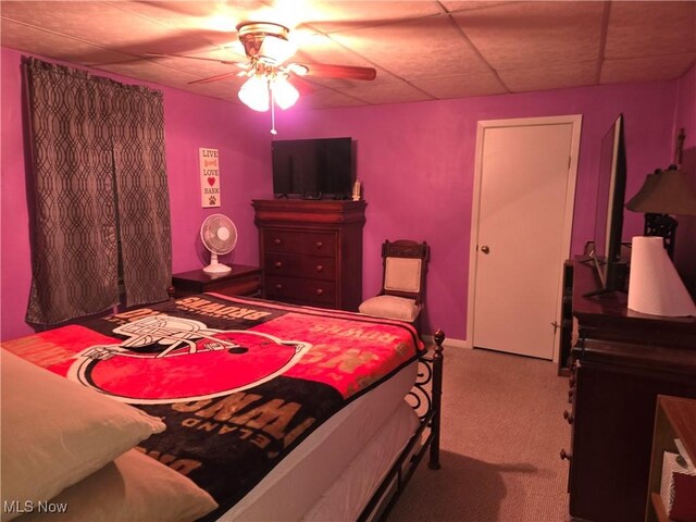 bedroom featuring carpet and ceiling fan