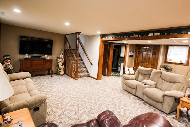 living room with carpet floors