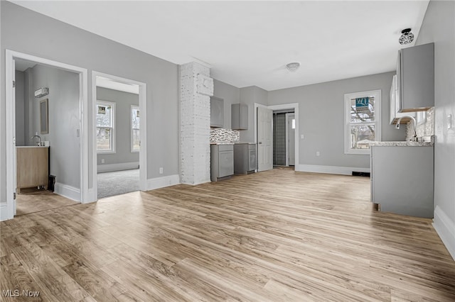 unfurnished living room with light wood-type flooring and a healthy amount of sunlight