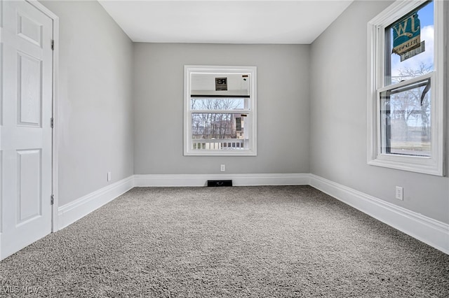 unfurnished room featuring carpet and a wealth of natural light