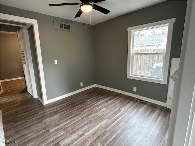 unfurnished bedroom with hardwood / wood-style floors and ceiling fan