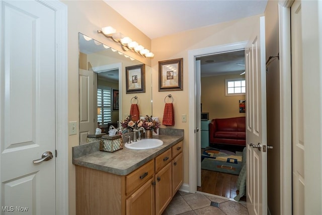 bathroom featuring hardwood / wood-style floors and vanity