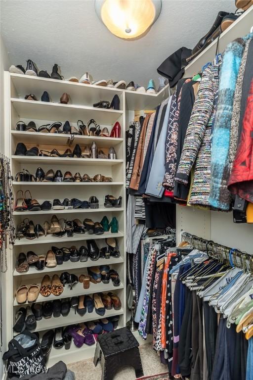 walk in closet featuring carpet floors