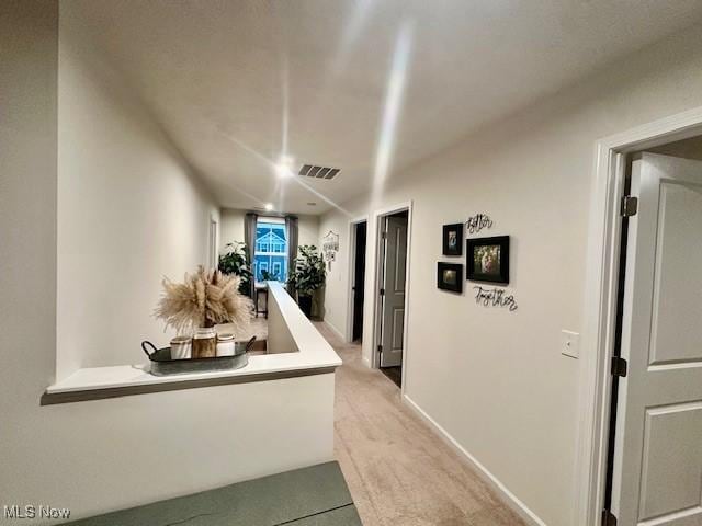 hallway with carpet floors