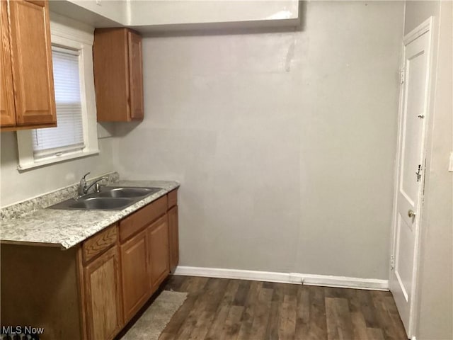 kitchen with sink and dark hardwood / wood-style floors