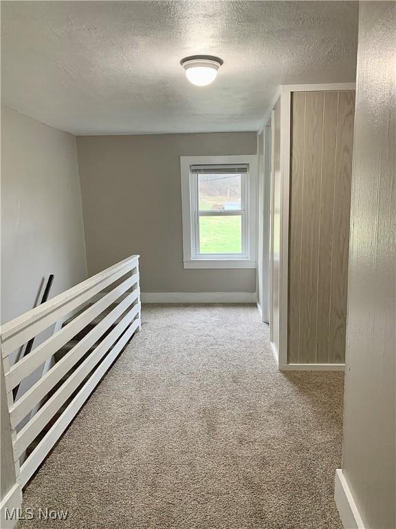 unfurnished bedroom featuring light carpet and a textured ceiling