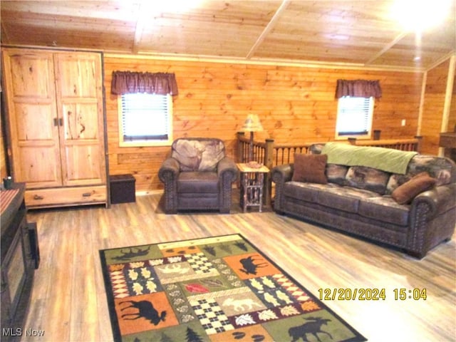 71352 Skyline Dr, Piedmont, OH 43983 - living room with wood walls, wood ceiling, wood finished floors, and a wealth of natural light
