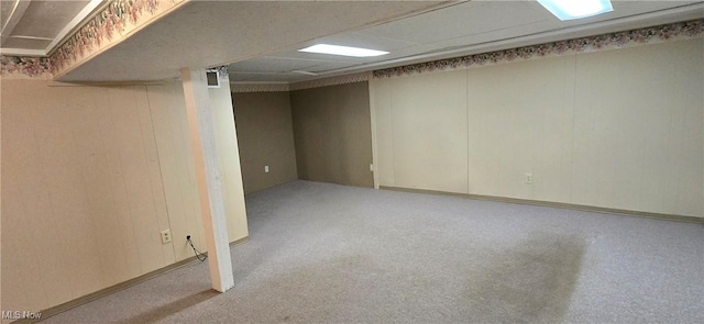 basement with light colored carpet