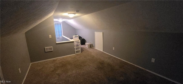 additional living space with lofted ceiling and carpet floors