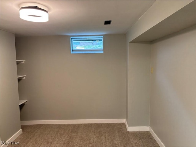 basement with carpet flooring