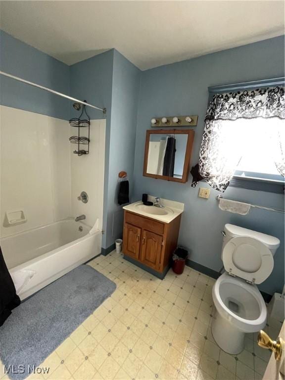 full bathroom featuring vanity, toilet, and shower / bathing tub combination