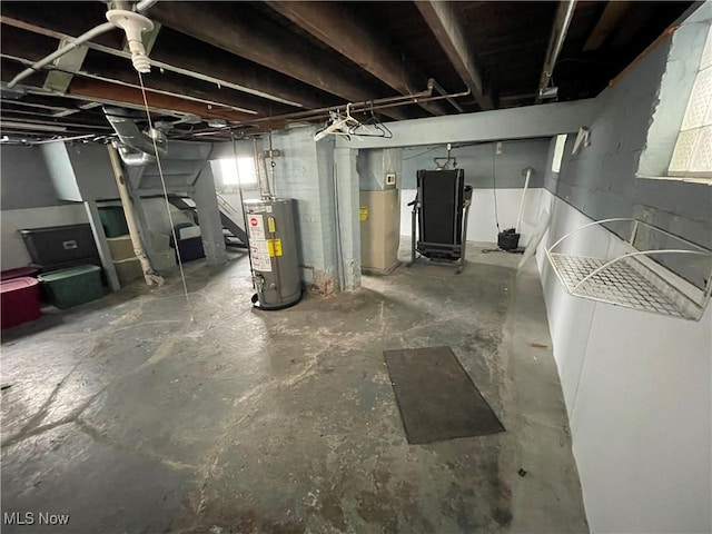 basement featuring gas water heater