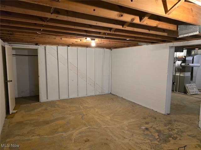 basement with heating unit