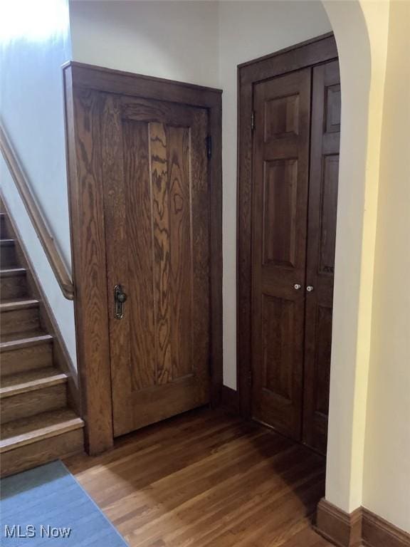 entrance foyer featuring dark hardwood / wood-style floors