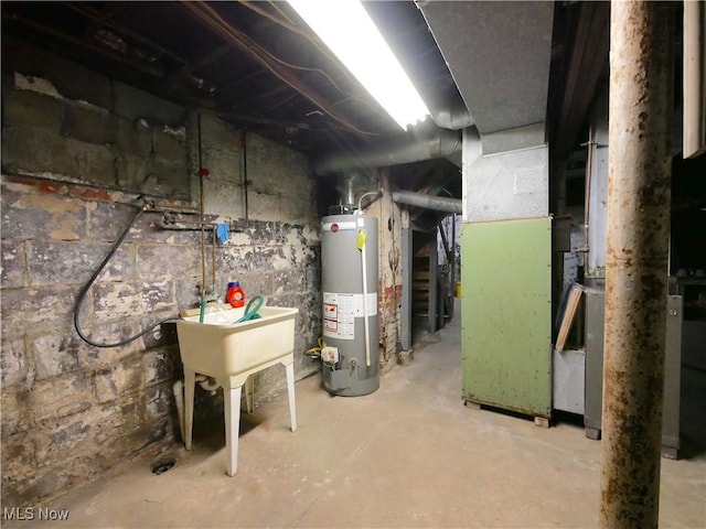 basement featuring gas water heater