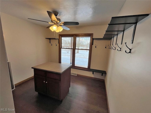 interior space with ceiling fan