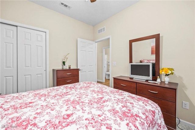 bedroom featuring a closet and ceiling fan