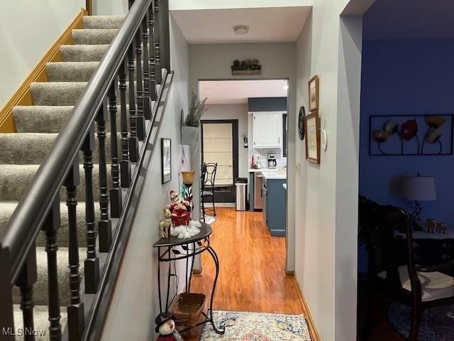 stairway featuring wood-type flooring