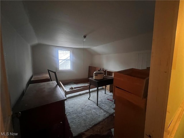 bedroom with lofted ceiling