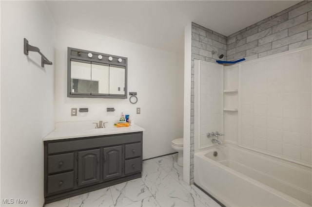 full bathroom featuring shower / tub combination, vanity, and toilet