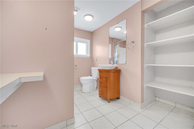 bathroom with tile patterned flooring, vanity, and toilet