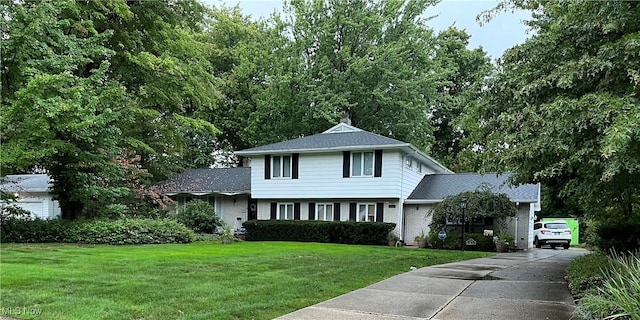 view of front of house featuring brick siding, a chimney, and a front lawn