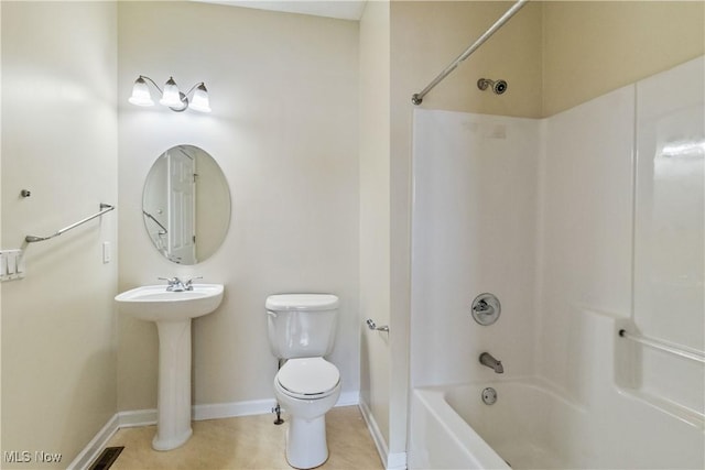 full bathroom with sink, tile patterned flooring,  shower combination, and toilet