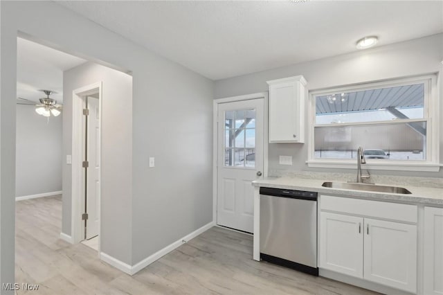 kitchen featuring dishwasher, white cabinets, plenty of natural light, and sink