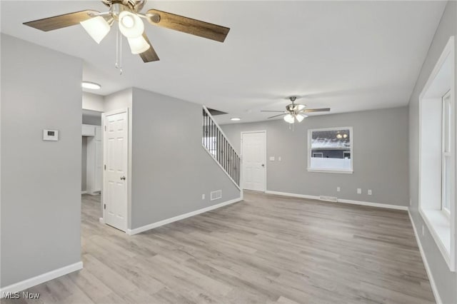 unfurnished living room with a wealth of natural light and light hardwood / wood-style floors